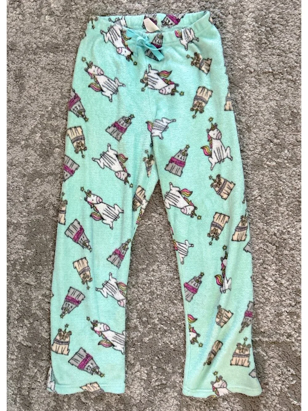 Warm and Snuggly Brand Fuzzy PJ Pants Size 8 Teal Unicorns